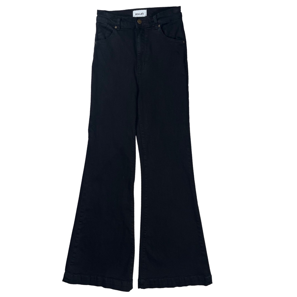 Rollas Eastcoast Flare Jeans Women 28 Black High Rise Bell Bottom Stretch Denim